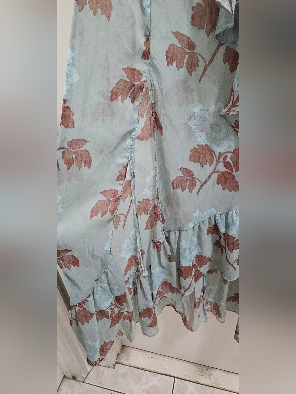 Free People Blue Floral Ruffled Slip Dress - Picture 4 of 9